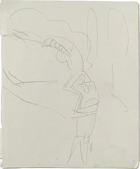 KIRCHNER, ERNST LUDWIG。地板杂技演员的平衡力量表演，约1911年，铅笔绘于速写本纸上。