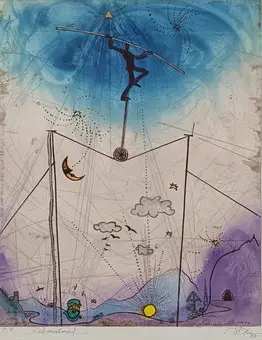 HOLZER, ADI. "Lebenslauf", de la "Rosentaler Suite", 1997, aguafuerte en color coloreado a mano.