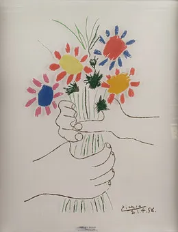 Picasso, Pablo。仿作。《Hand with Bouquet》/《Hands with Bouquet》，根据 1958 年设计稿，纸上彩色胶版石版画。