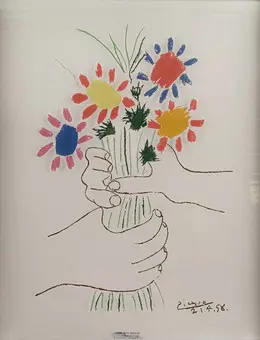 Picasso, Pablo. Según. «Hand with Bouquet» / «Hands with Bouquet», según el diseño de 1958, litografía offset en color sobre papel.