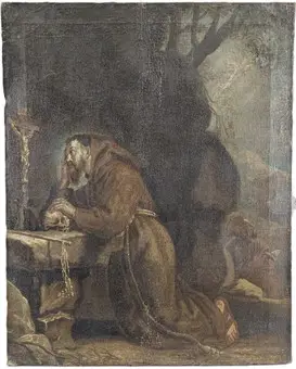 Escuela italiana s. XVII - San Francisco de Asís en oración