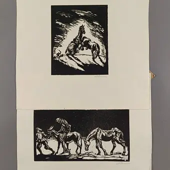 Klemm, Walter. 2 xilografías de "Don Quijote", 1914, firmadas a mano.