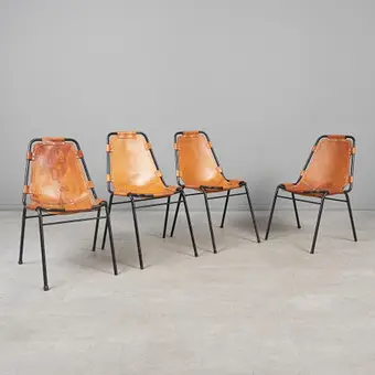 Dal Vera. Sæt stablebare stole, model 'Les Arcs / 860', stål, læder, 1970'erne, Italien. (4).