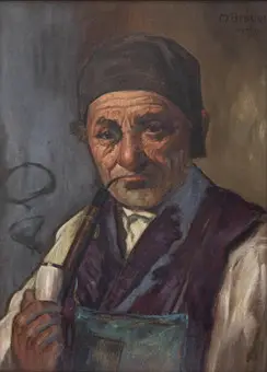 M. Brauer, Escuela de Múnich hacia 1900. Retrato de un campesino con pipa.