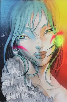UTOPIA。《Impossible Love》，2021年，喷绘与丙烯颜料纸上艺术微喷