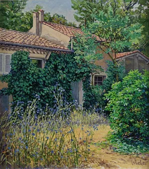 WUCHER, HANS-LUDWIG。《Die blauen Blumen / Les Bleuets》,布面油画。