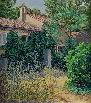 WUCHER, HANS-LUDWIG。《Die blauen Blumen / Les Bleuets》，布面油画。