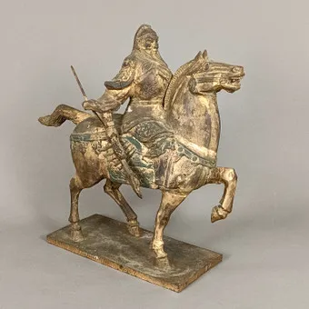 传奇将军GUANG GONG骑马像 - 中国，清末，木雕描金