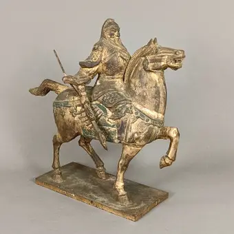 传奇将军GUANG GONG骑马像 - 中国，清末，木雕描金