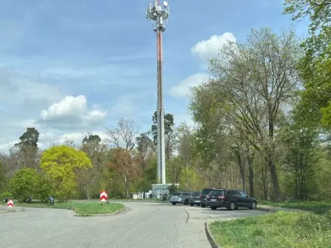 Grundstykke med bortforpagtet jord til en mobilmast og ca. 2 ha skov ved A67 *lige uden for Frankfurt/Main*