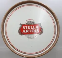 Stella Artois 啤酒厂复古金属托盘，白色表面，红金色标志及金色边缘