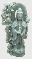 中国玉雕，菩萨观世音像，两侧有童子（慈悲女神），高25厘米