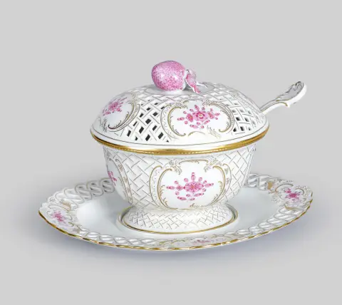 Jordbærskål, Meissen (1. sortering), indisk purpur