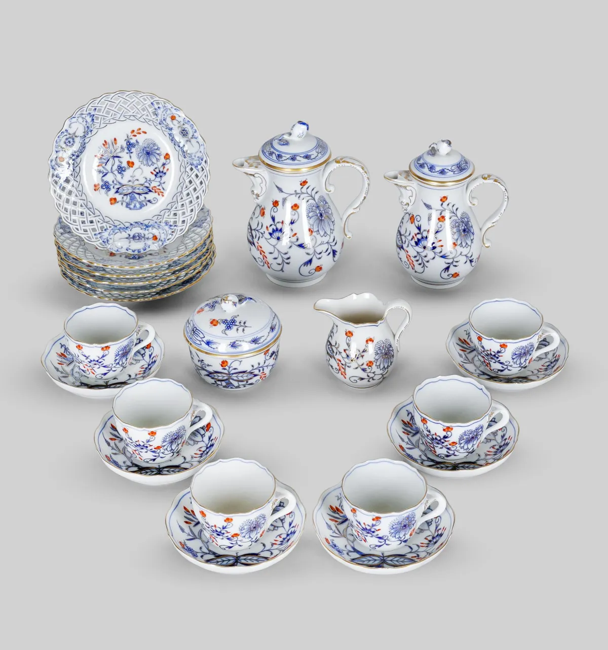 Service à moka, Meissen (2e choix), décor Oignon
