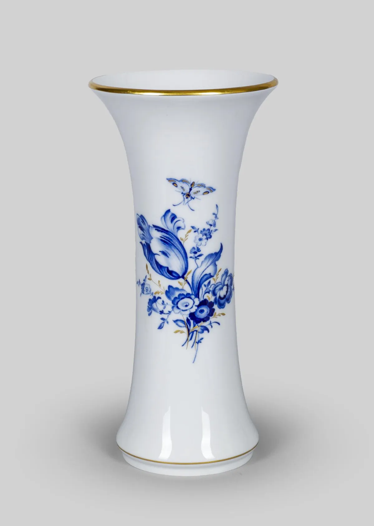花瓶，迈森（第一工厂），蓝色花卉与昆虫，描金，高 = 26 厘米 (42228-6)