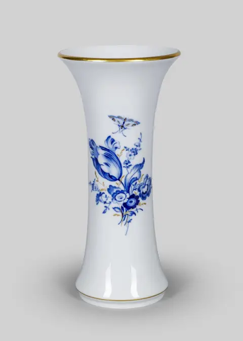 Vase, Meissen (1. værk), blå blomster og insekter, forgyldt, H = 26 cm (42228-6)