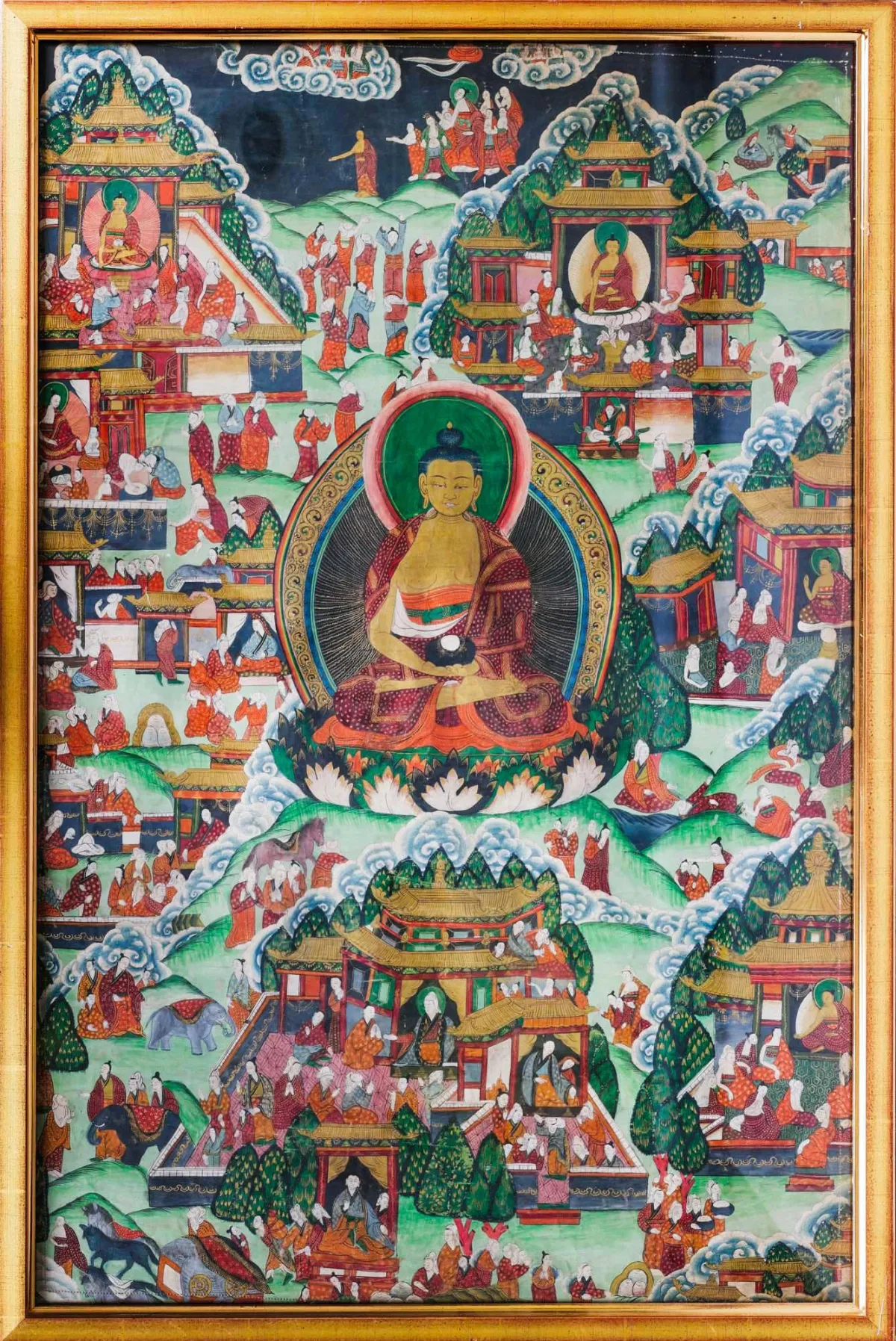 Thangka, Tíbet, central con Buda Shakyamuni, 80 x 51,5 cm (PP-A.), enmarcado (41887-6)