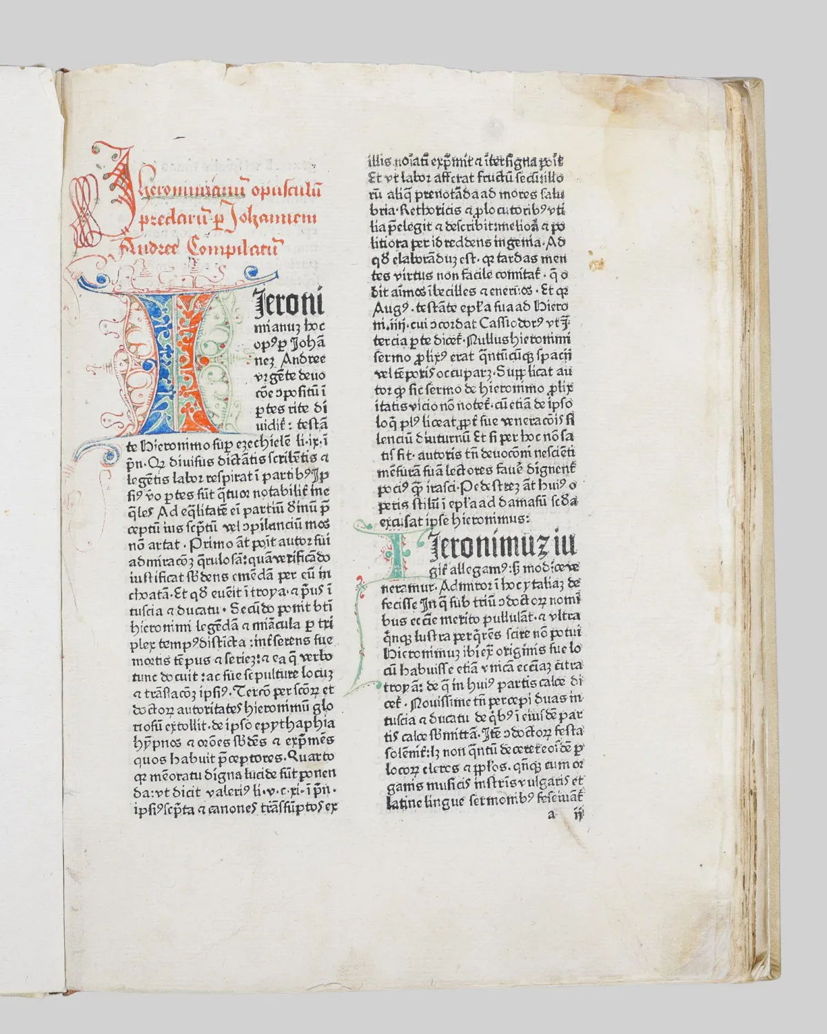 Johannes Andreae，《Hiernimianum opusculum praeclarum per Johannem Andreae compilatum》，科隆1482年，手绘首字母摇篮本