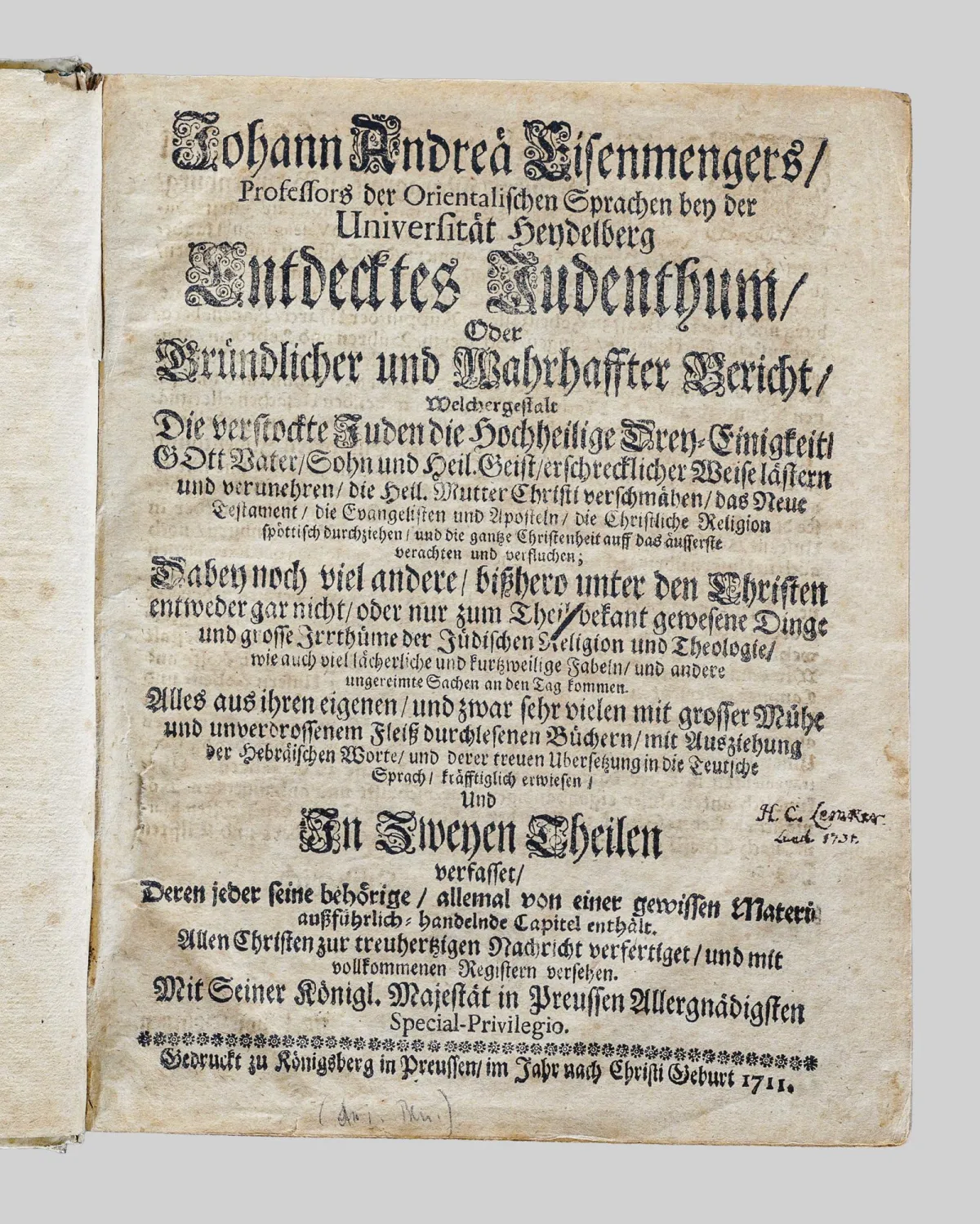 Johann A. Eisenmenger,《Entdecktes Judenthum》,柯尼斯堡1711年,两本书合订一册;P. Melanchthon/C. Peucer,《Chronica Carionis》,…