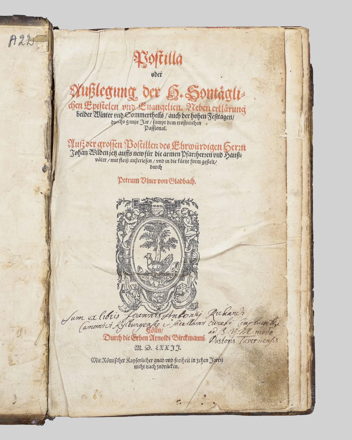 Johann Wild, « Ausslegung der sonntäglichen Epistelen und Evangelien », Cologne 1572, restauré, incomplet