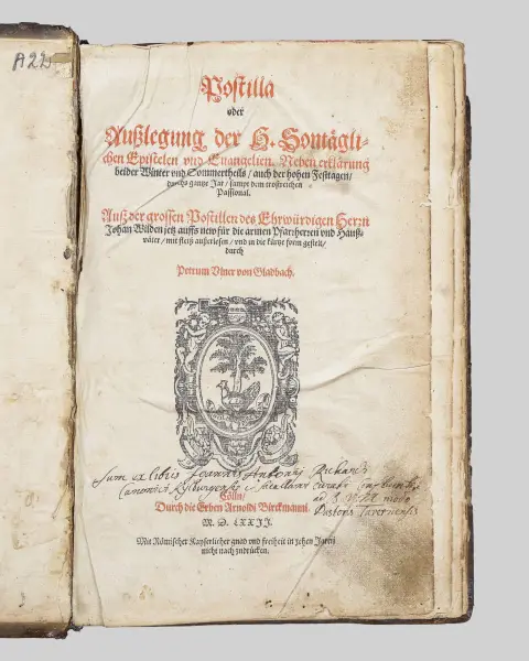 Johann Wild، «Ausslegung der sonntäglichen Epistelen und Evangelien»، كولونيا 1572، مرمّم، غير مكتمل، تالف، n.coll.