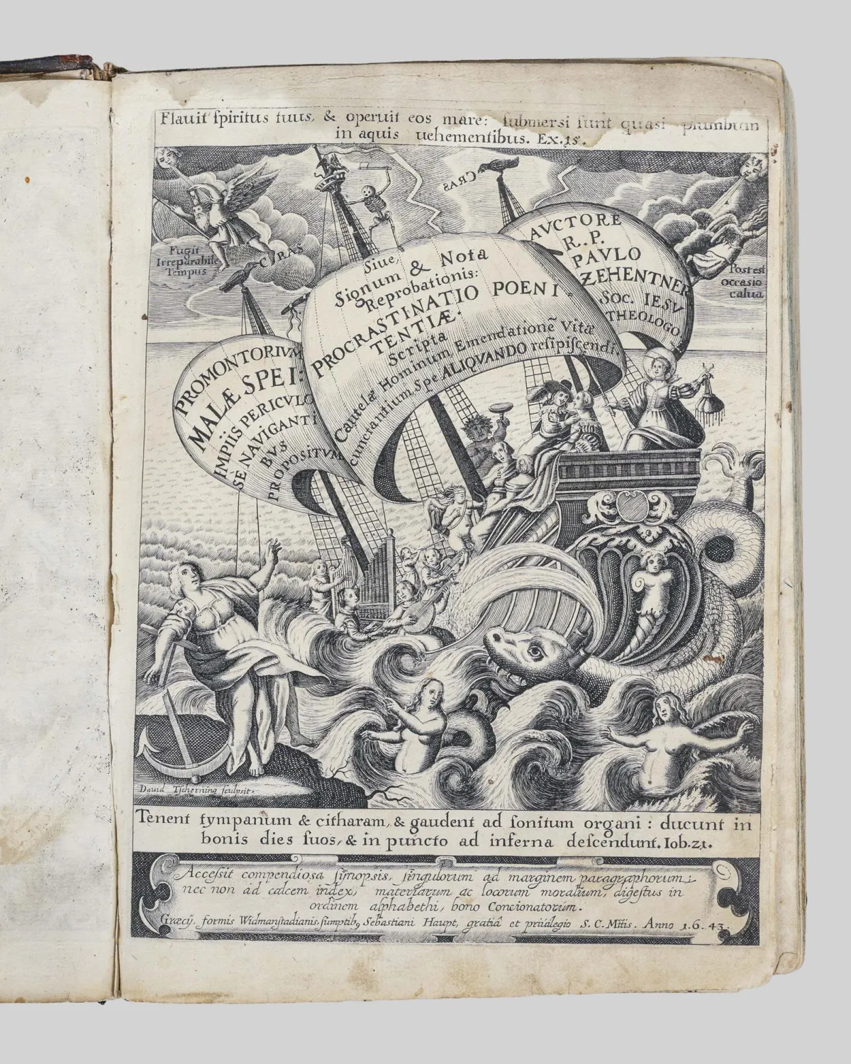 Paul Zehentner, « Promontorium malae spei : impiis periculose navigantibus propositium », Sebastiani Haupt, 1643, incomplet, endommagé