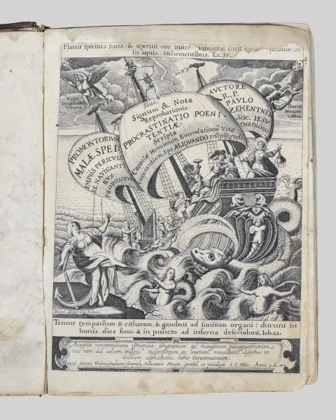 Paul Zehentner، «Promontorium malae spei: impiis periculose navigantibus propositium»، Sebastiani Haupt، 1643، غير مكتمل، تالف، n.coll.