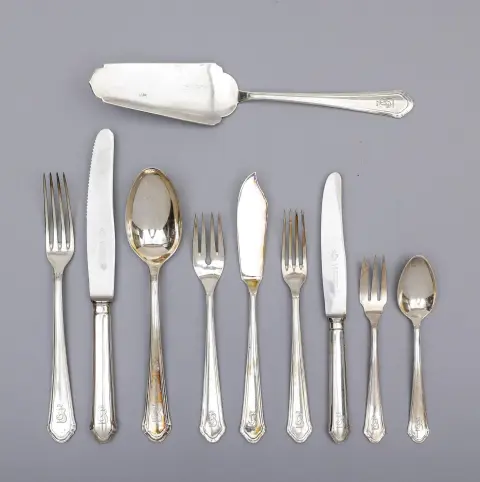 Ménagère, argent 800, monogramme JB, pour douze personnes