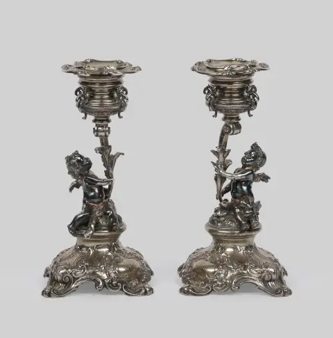 Paire de bougeoirs de table, argent 800