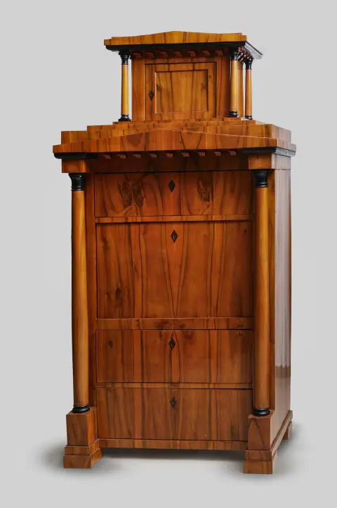 Secrétaire Biedermeier, acajou, éléments ébénisés, 215 x 117 x 67 cm, restauré, ajouts, fissures, rayures