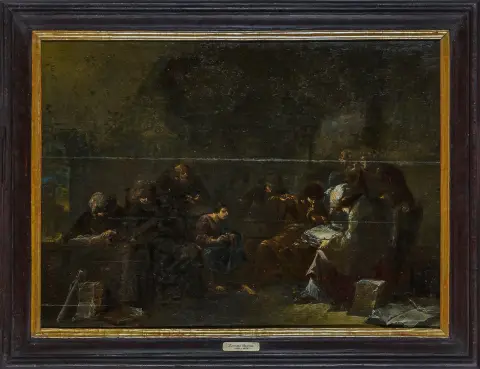 Leonard Bramer, Delft 1596 – 1674 ibid., « Jésus âgé de douze ans dans le temple », huile/bois, 57,5 x 80 cm, parqueté, restauré, enduit