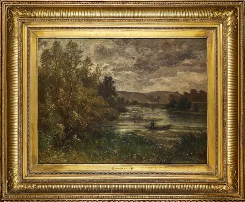Peter Burnitz, signé en bas à droite, Francfort/M. 1824 – 1886 ibid., « Courbe de rivière », huile/toile, 54 x 73 cm, restauré