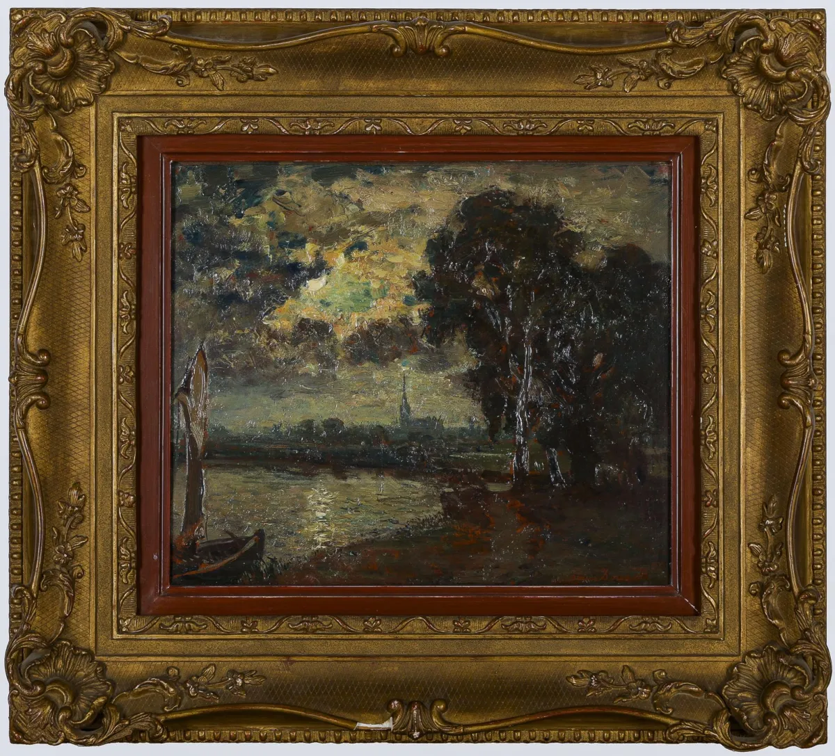 路易·杜泽特，右下签名，特里布塞斯 1834 – 1924 巴特，«施特拉尔松德附近格林的月光»，油彩/木板，30 x 36 厘米，签名处有…