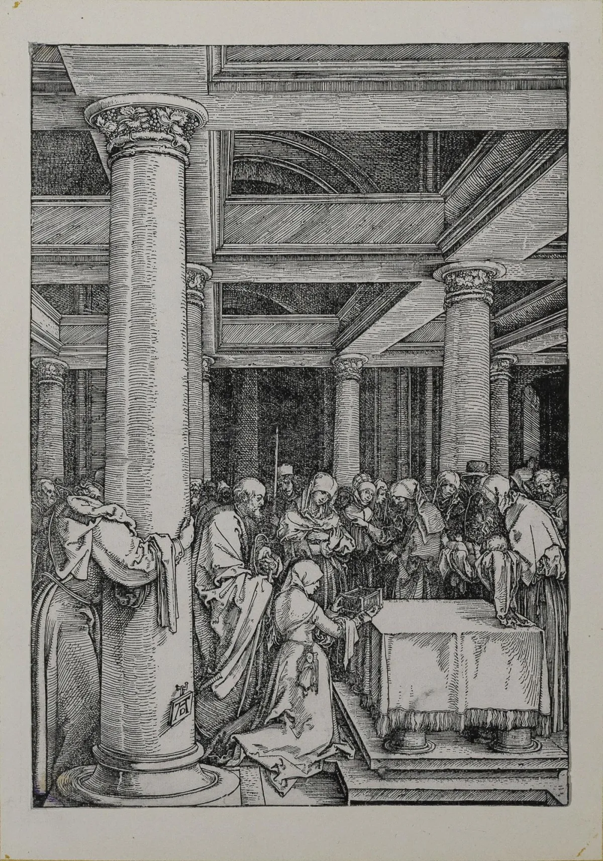 Albrecht Dürer, "Představení v chrámu", dřevořez, 29,5 x 21 cm