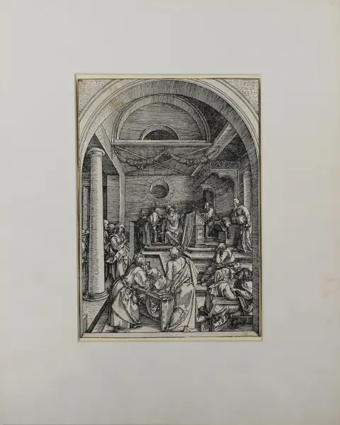 Albrecht Dürer, "De twaalfjarige Jezus in de tempel", houtsnede, 29,8 x 20,5 cm