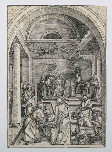 Albrecht Dürer, "De twaalfjarige Jezus in de tempel", houtsnede, 29,9 x 20,8 cm