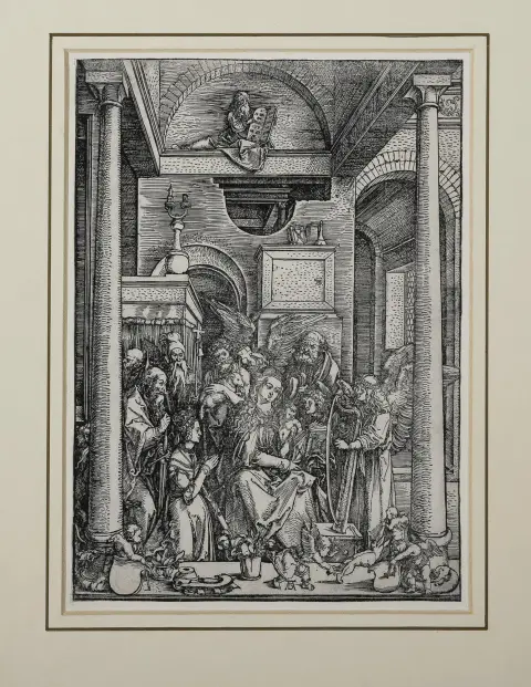 Albrecht Dürer, "De verering van Maria", houtsnede, 29,6 x 21,3 cm