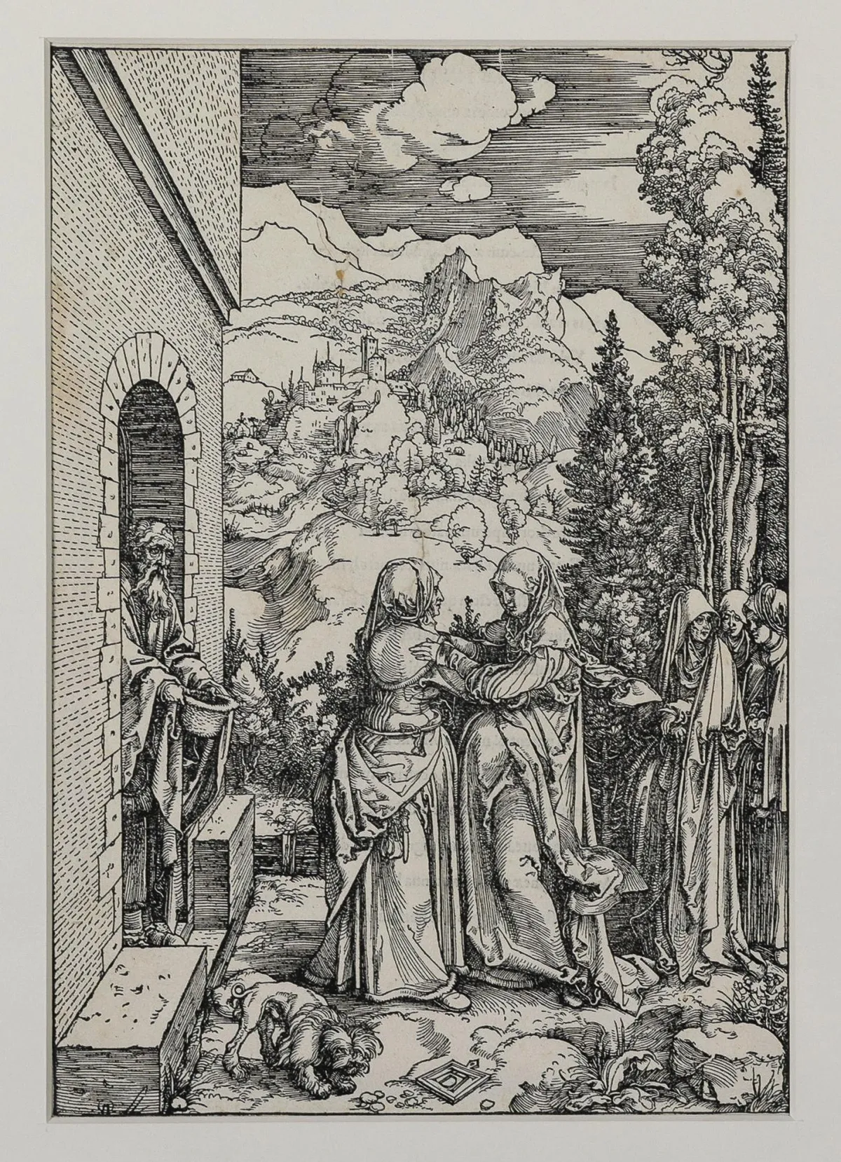 Albrecht Dürer, "De Visitatie van Maria", houtsnede, Latijnse tekstedition