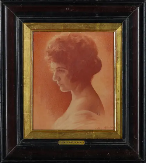 F. Aug. Kaulbach, signé en bas à droite, « Portrait de jeune fille », dessin à la sanguine, 21,5 x 20 cm (41846-84)