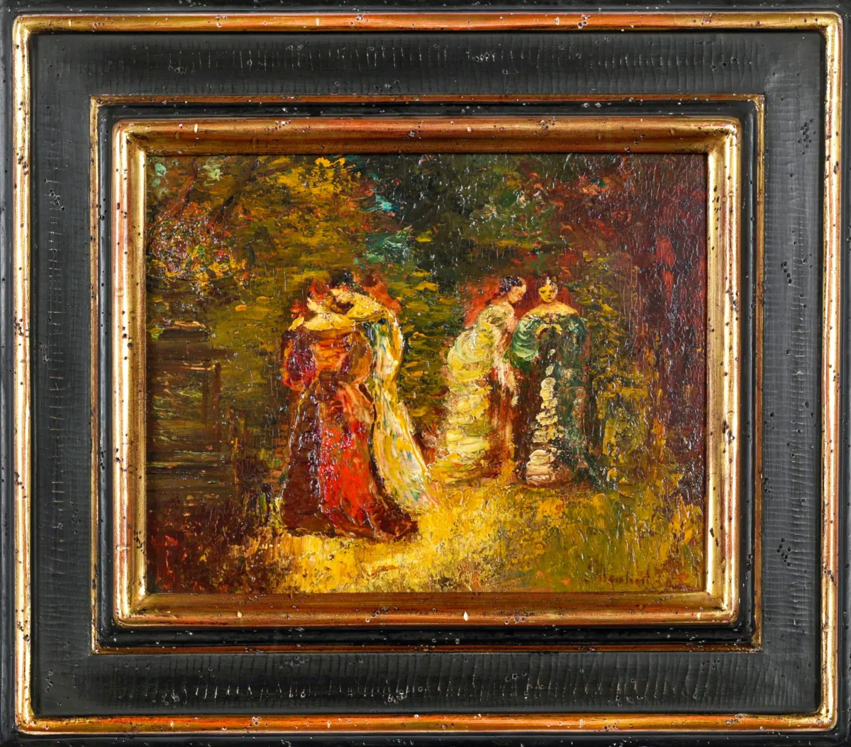 Adolphe Monticelli，右下角签名，马赛 1824 – 1886 同地，《公园中的四位女士》，油画/木板，22 x 30,5 厘米 (42260-42)