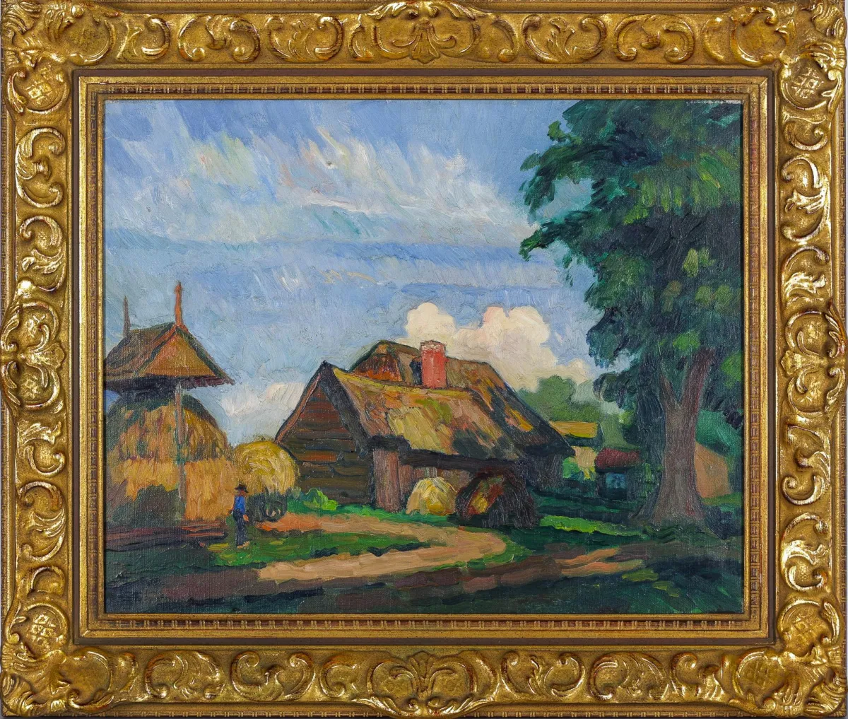 Jan Christian Poortenaar，右下角签名，阿姆斯特丹 1886 – 1958 纳尔登，《带草料棚的农舍》，布面油画，40,5 x 50,5 厘米 (42260-33)