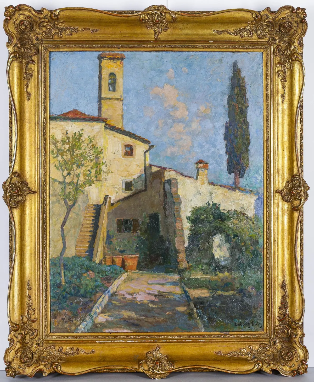 Ludwig Putz，右下角签名，维也纳 1866 – 1947 慕尼黑，《意大利庄园》，布面油画，65 x 50 厘米，已托裱，已修复 (42219-2)