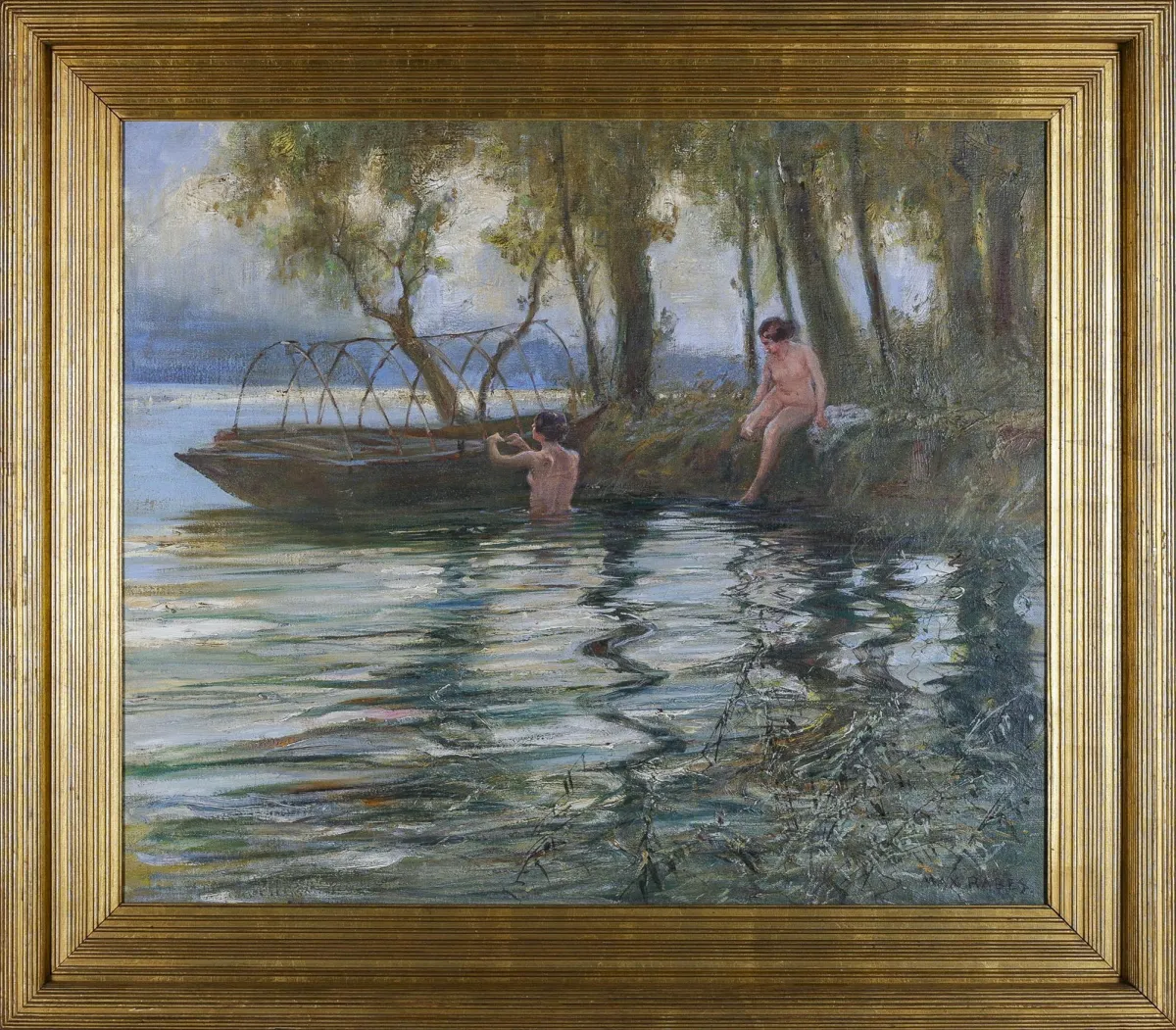 Max Rabes，右下角签名，波森 1868 – 1944 维也纳，《岸边裸体》，布面油画，78 x 91 厘米 (42260-11)