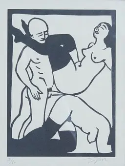 رولان توبور (1938-1997). طبعة لينوليوم، «J'ai tout en double 1»، موقعة، محدودة، 33/60، (1984).