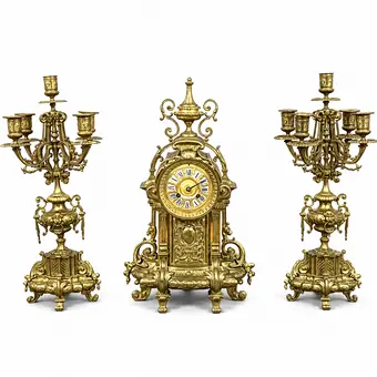 Conjunto de reloj de chimenea de 3 piezas estilo rococó, Francia, finales del siglo XIX