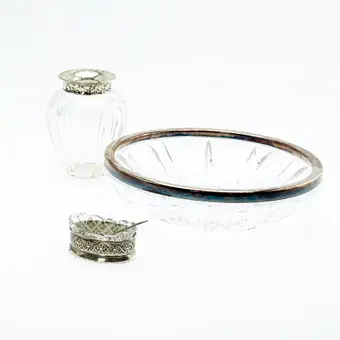 Pequeña colección, plata y vidrio de cristal, Hermann Bauer, Schwäbisch Gmünd, entre otros Alemania, siglo XX (3).