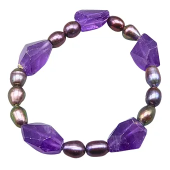 Bracciale in ametista e perle d'acqua dolce