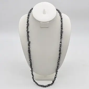 Collana in pietra dura di ematite, vintage, con chiusura, lunghezza totale circa 80 cm