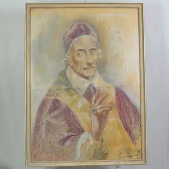 CAROLUS VOCKE（1899 - 1979）。教皇英诺森十一世（1611–1689）肖像，粉彩画，签名。