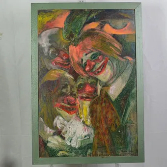 CAROLUS VOCKE（1899-1979）。KASPER群像，1969年，板上油画，带框，签名并注明日期。